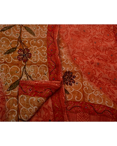 Sanskriti Vintage Sarees Blend Georgette Hand Beaded Fabric Premium Ethnic Sari, PS-48357-Multi-Hand Beaded &amp; Printed Work-Blend Georgette-3