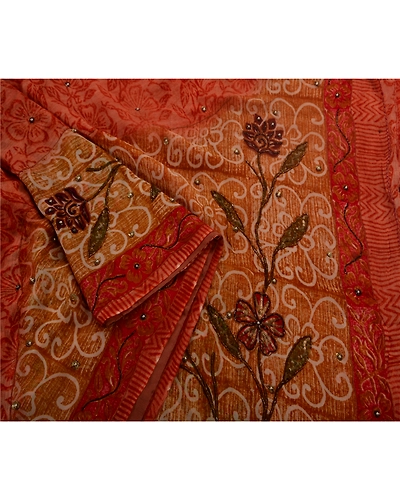 Sanskriti Vintage Sarees Blend Georgette Hand Beaded Fabric Premium Ethnic Sari, PS-48357-Multi-Hand Beaded &amp; Printed Work-Blend Georgette-6