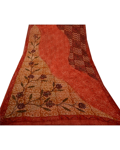 Sanskriti Vintage Sarees Blend Georgette Hand Beaded Fabric Premium Ethnic Sari, PS-48357-Multi-Hand Beaded &amp; Printed Work-Blend Georgette-7