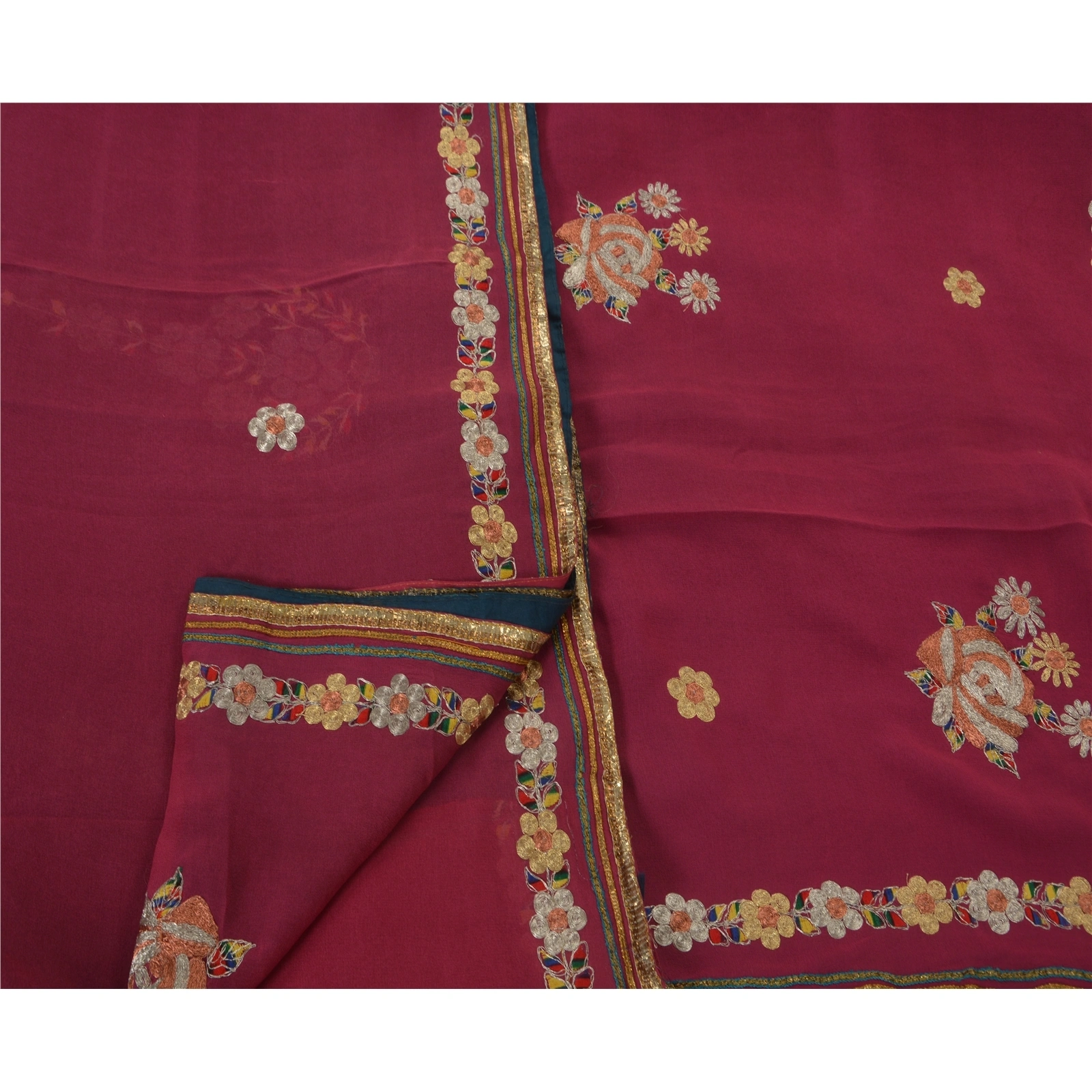 Sanskriti Vintage Sarees 100% Pure Georgette Silk Fabric Hand Embroidery Sari, PS-48395-Purple-Zari Work-100% Pure Georgette-3