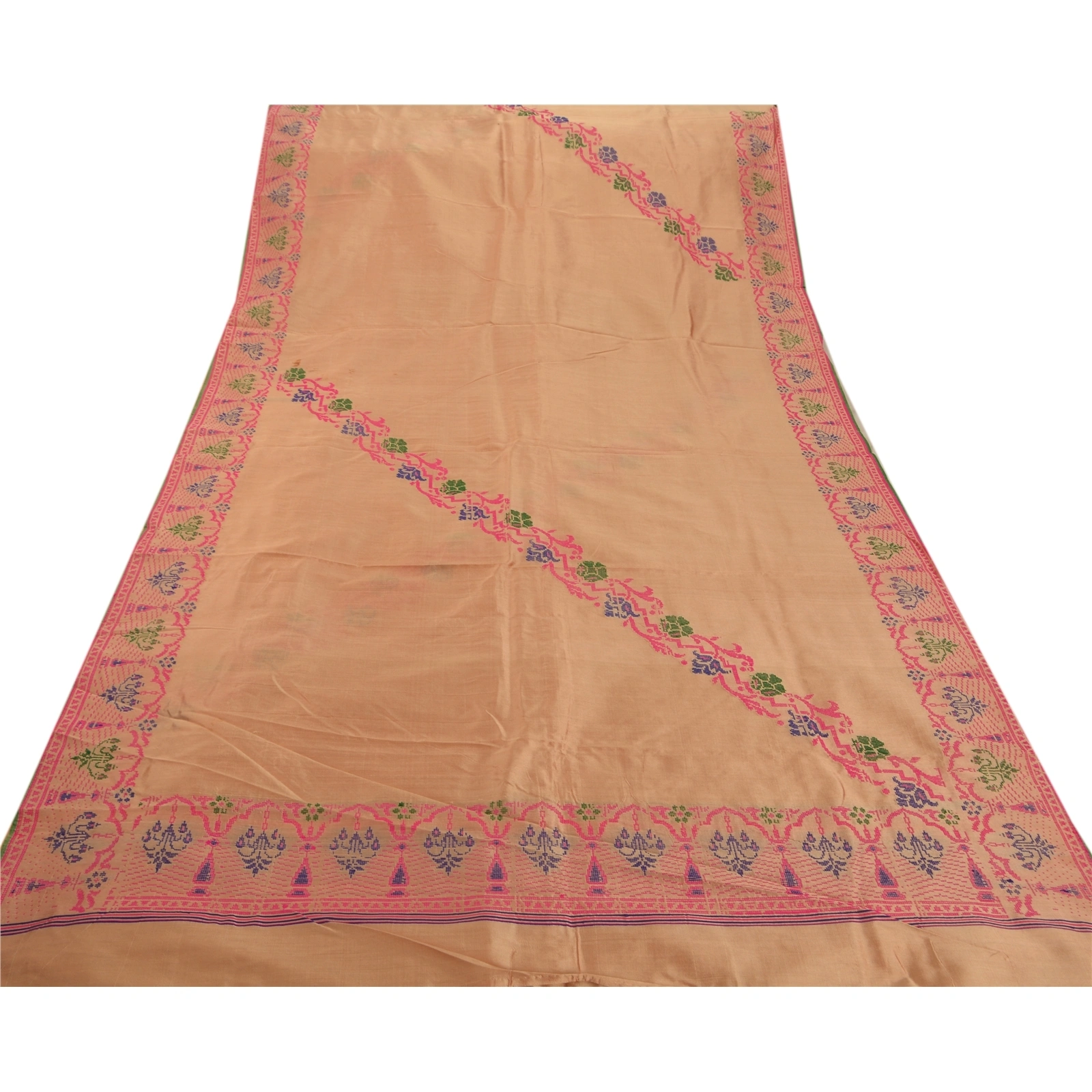 Sanskriti Vintage Indian Sarees Art Silk Cream Hand Woven Fabric Premium Sari, PS-48411-Cream-Woven Work-Art Silk-7