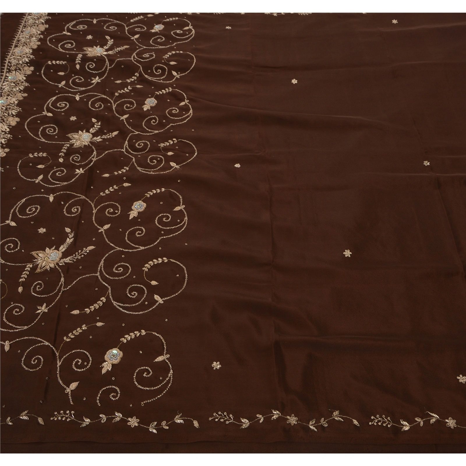 Sanskriti Vintage Sarees Art Silk Hand Beaded Craft Fabric Premium Ethnic Sari, PS-48448-Brown-Zari Work-Art Silk-1