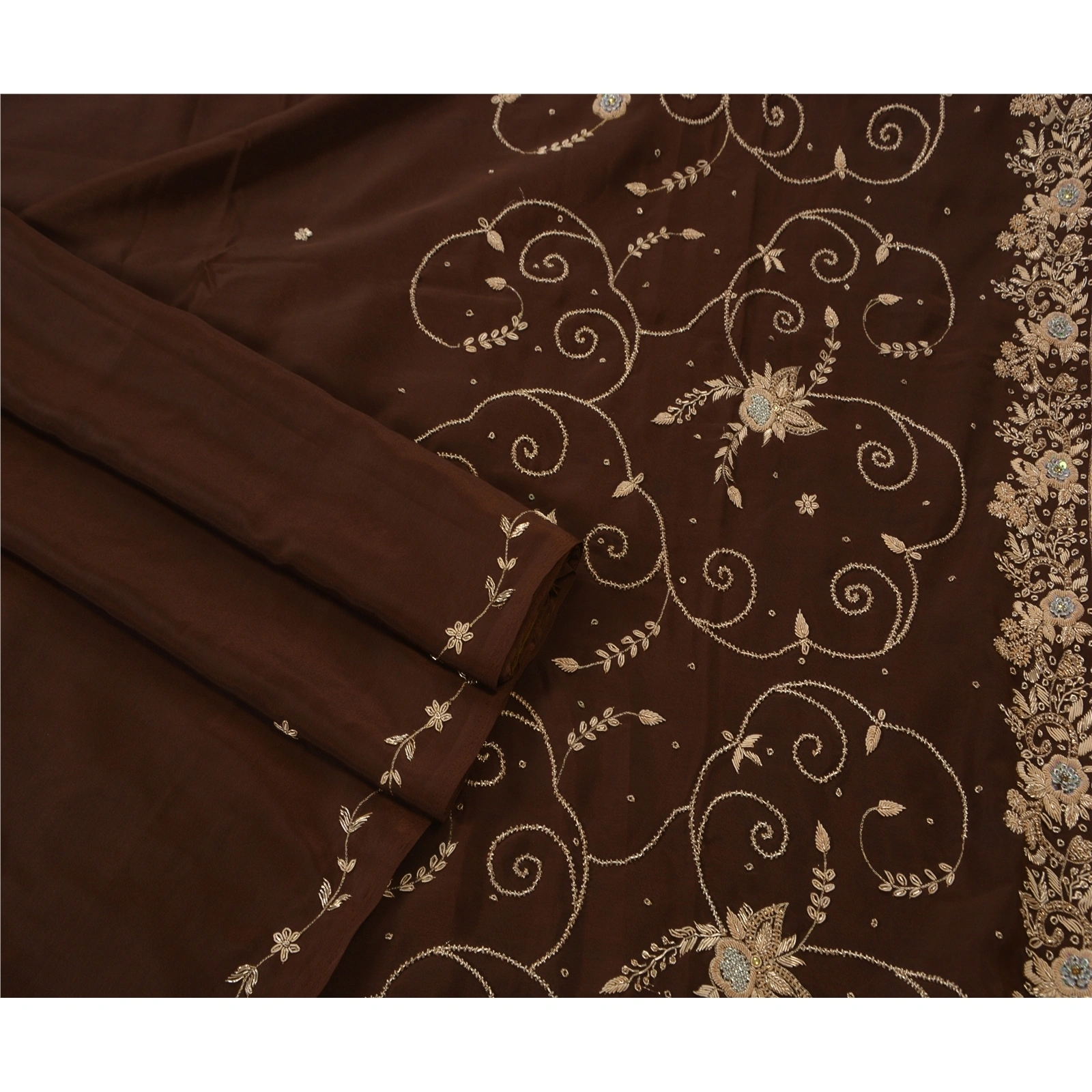 Sanskriti Vintage Sarees Art Silk Hand Beaded Craft Fabric Premium Ethnic Sari, PS-48448-Brown-Zari Work-Art Silk-2