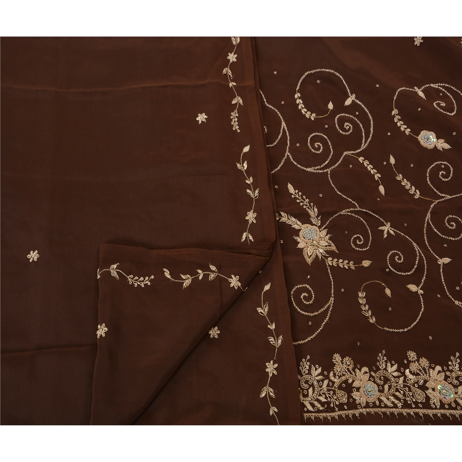 Sanskriti Vintage Sarees Art Silk Hand Beaded Craft Fabric Premium Ethnic Sari, PS-48448-Brown-Zari Work-Art Silk-3