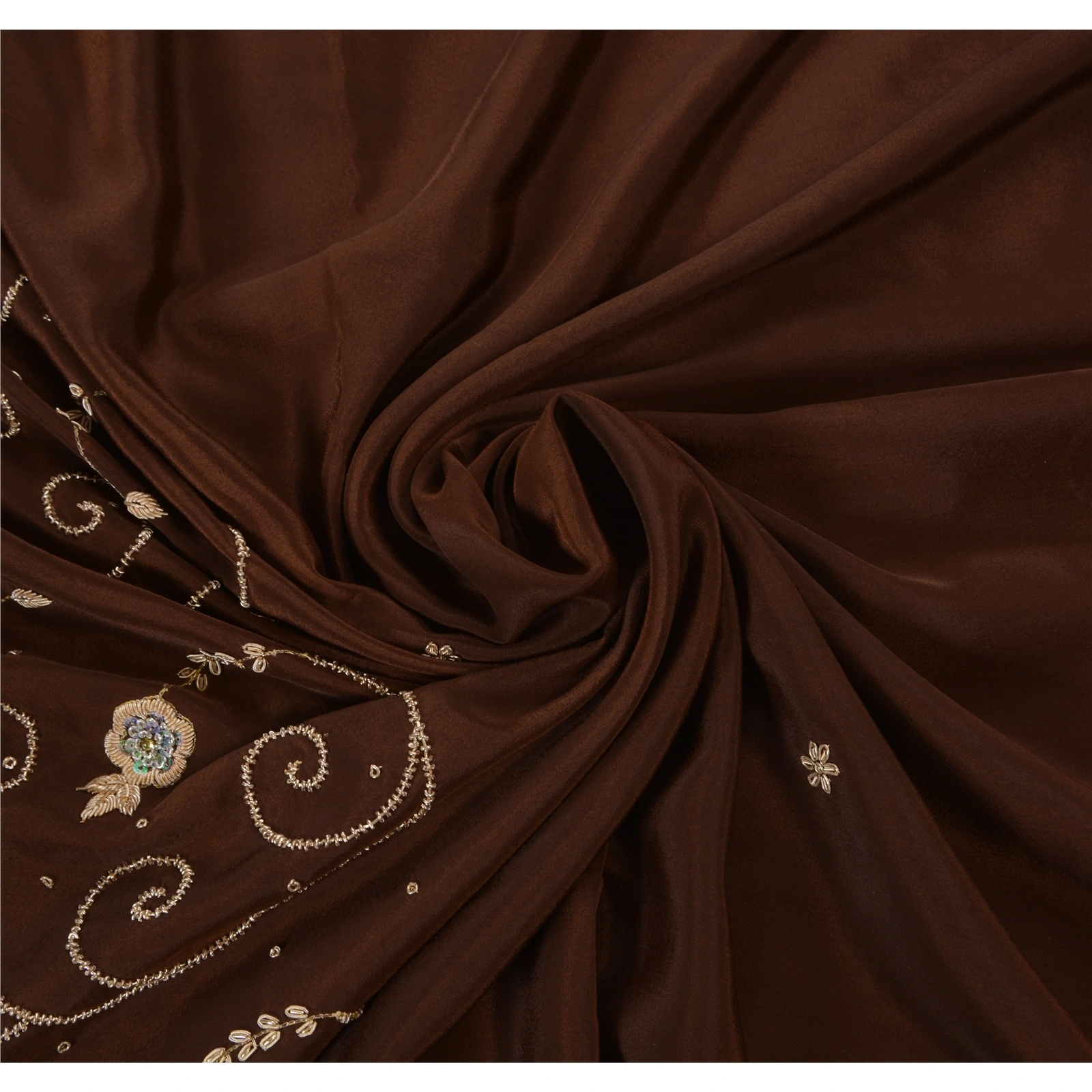 Sanskriti Vintage Sarees Art Silk Hand Beaded Craft Fabric Premium Ethnic Sari, PS-48448-Brown-Zari Work-Art Silk-5