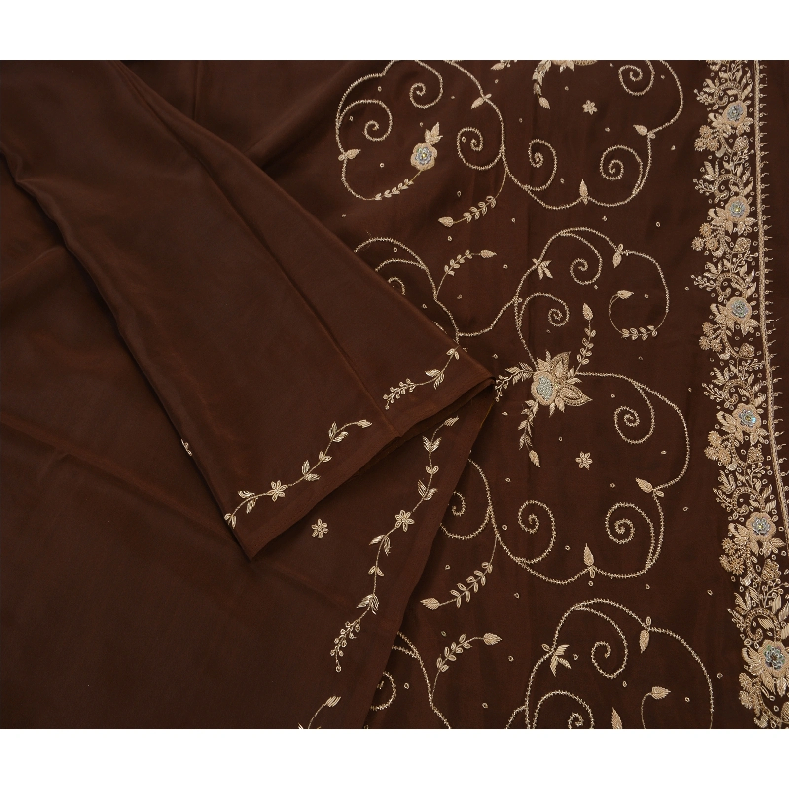 Sanskriti Vintage Sarees Art Silk Hand Beaded Craft Fabric Premium Ethnic Sari, PS-48448-Brown-Zari Work-Art Silk-6