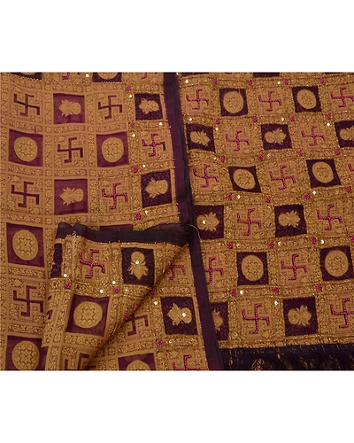 Sanskriti Vintage Sarees 100% Pure Organza Silk Hand Beaded Fabric Premium Sari, PS-48594-Purple-Thread Work-100% Pure Organza Silk-4
