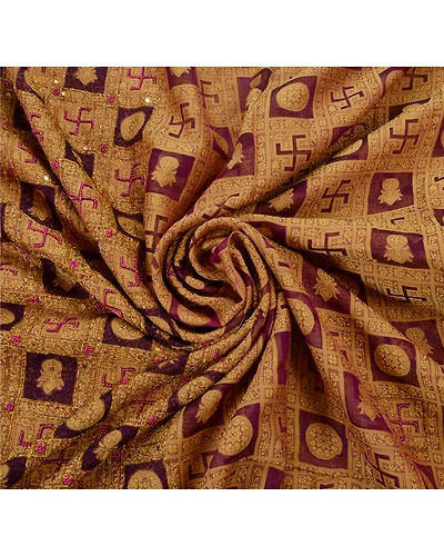 Sanskriti Vintage Sarees 100% Pure Organza Silk Hand Beaded Fabric Premium Sari, PS-48594-Purple-Thread Work-100% Pure Organza Silk-6