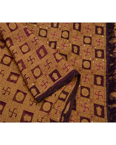 Sanskriti Vintage Sarees 100% Pure Organza Silk Hand Beaded Fabric Premium Sari, PS-48594-Purple-Thread Work-100% Pure Organza Silk-7