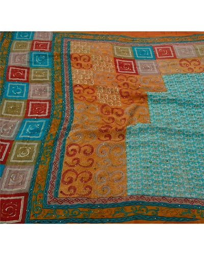 Sanskriti Vintage Sarees Pure Crepe Silk Hand Beaded Craft Fabric Premium Sari, PS-48611-Multi Color-Thread Work-100% Pure Crepe Silk-1