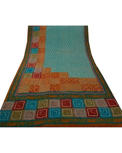 Sanskriti Vintage Sarees Pure Crepe Silk Hand Beaded Craft Fabric Premium Sari, PS-48611-Multi Color-Thread Work-100% Pure Crepe Silk-7