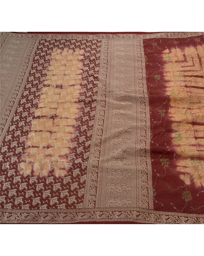Sanskriti Vintage Antique Indian Sarees 100% Pure Silk Woven Craft Fabric Sari, PS-49043-Cream-Woven Work-100% Pure Silk-1