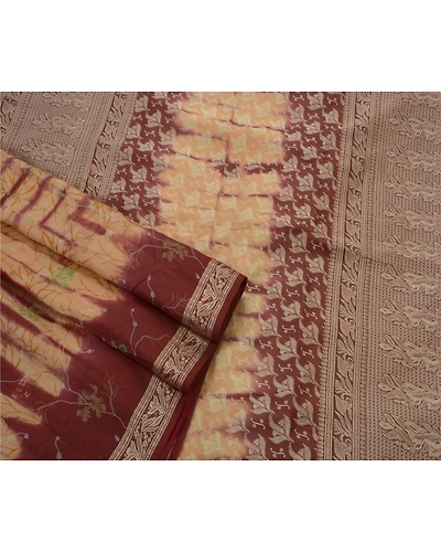 Sanskriti Vintage Antique Indian Sarees 100% Pure Silk Woven Craft Fabric Sari, PS-49043-Cream-Woven Work-100% Pure Silk-2