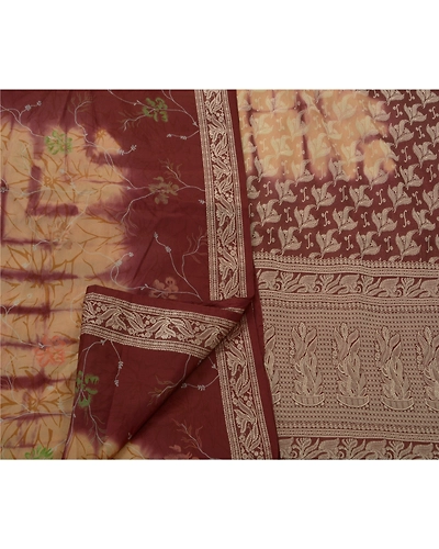 Sanskriti Vintage Antique Indian Sarees 100% Pure Silk Woven Craft Fabric Sari, PS-49043-Cream-Woven Work-100% Pure Silk-3