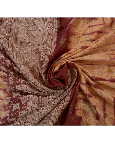 Sanskriti Vintage Antique Indian Sarees 100% Pure Silk Woven Craft Fabric Sari, PS-49043-Cream-Woven Work-100% Pure Silk-5
