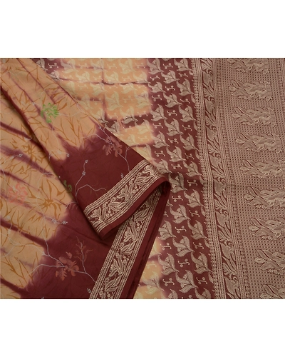 Sanskriti Vintage Antique Indian Sarees 100% Pure Silk Woven Craft Fabric Sari, PS-49043-Cream-Woven Work-100% Pure Silk-6