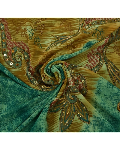 Sanskriti Vintage Sarees Georgette Hand Beaded Blue Fabric Premium Ethnic Sari, PS-49073-Blue-Sequins Work-Georgette-3