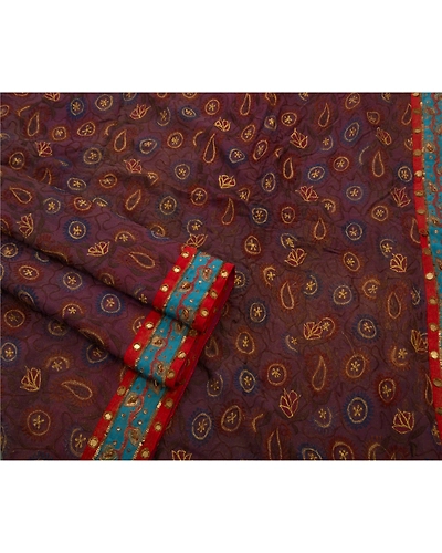 Sanskriti Vintage Sarees Blend Georgette Hand Beaded Fabric Premium Ethnic Sari, PS-49174-Purple-Thread Work-Blend Georgette-1