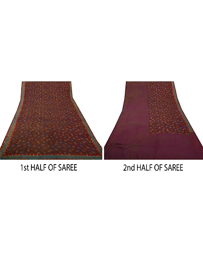 Sanskriti Vintage Sarees Blend Georgette Hand Beaded Fabric Premium Ethnic Sari, PS-49174-Purple-Thread Work-Blend Georgette-2