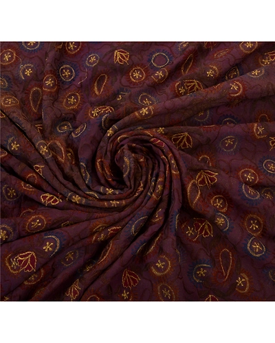 Sanskriti Vintage Sarees Blend Georgette Hand Beaded Fabric Premium Ethnic Sari, PS-49174-Purple-Thread Work-Blend Georgette-3