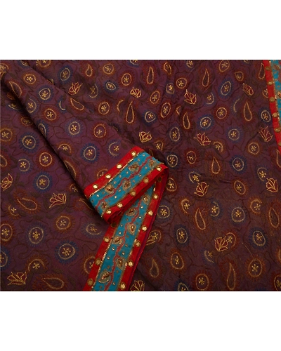 Sanskriti Vintage Sarees Blend Georgette Hand Beaded Fabric Premium Ethnic Sari, PS-49174-Purple-Thread Work-Blend Georgette-4