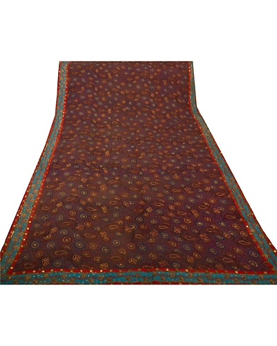 Sanskriti Vintage Sarees Blend Georgette Hand Beaded Fabric Premium Ethnic Sari, PS-49174-Purple-Thread Work-Blend Georgette-5
