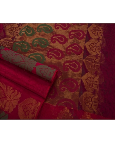 Sanskriti Vintage Sarees Art Silk Woven Dark Red Fabric Premium Floral 5Yd Sari, PS-49604-Dark Red-Woven Work-Art Silk-1