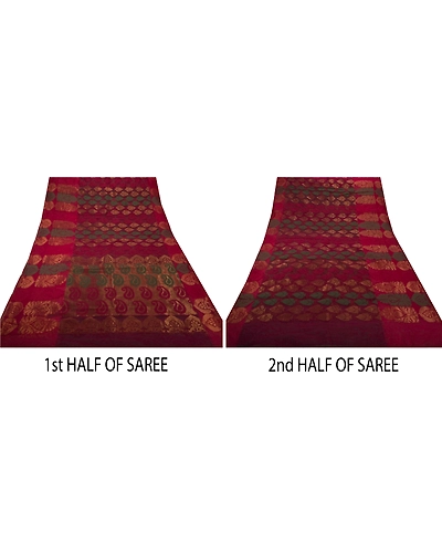 Sanskriti Vintage Sarees Art Silk Woven Dark Red Fabric Premium Floral 5Yd Sari, PS-49604-Dark Red-Woven Work-Art Silk-3
