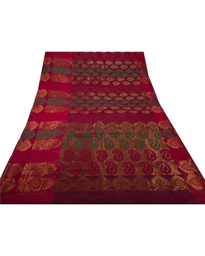 Sanskriti Vintage Sarees Art Silk Woven Dark Red Fabric Premium Floral 5Yd Sari, PS-49604-Dark Red-Woven Work-Art Silk-6