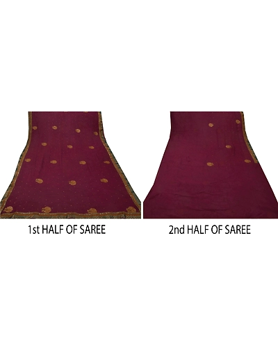 Sanskriti Vintage Sarees Blend Georgette Hand Beaded Fabric Ethnic 5 Yd Sari, PS-49615-Purple-Sequins Work-Blend Georgette-3