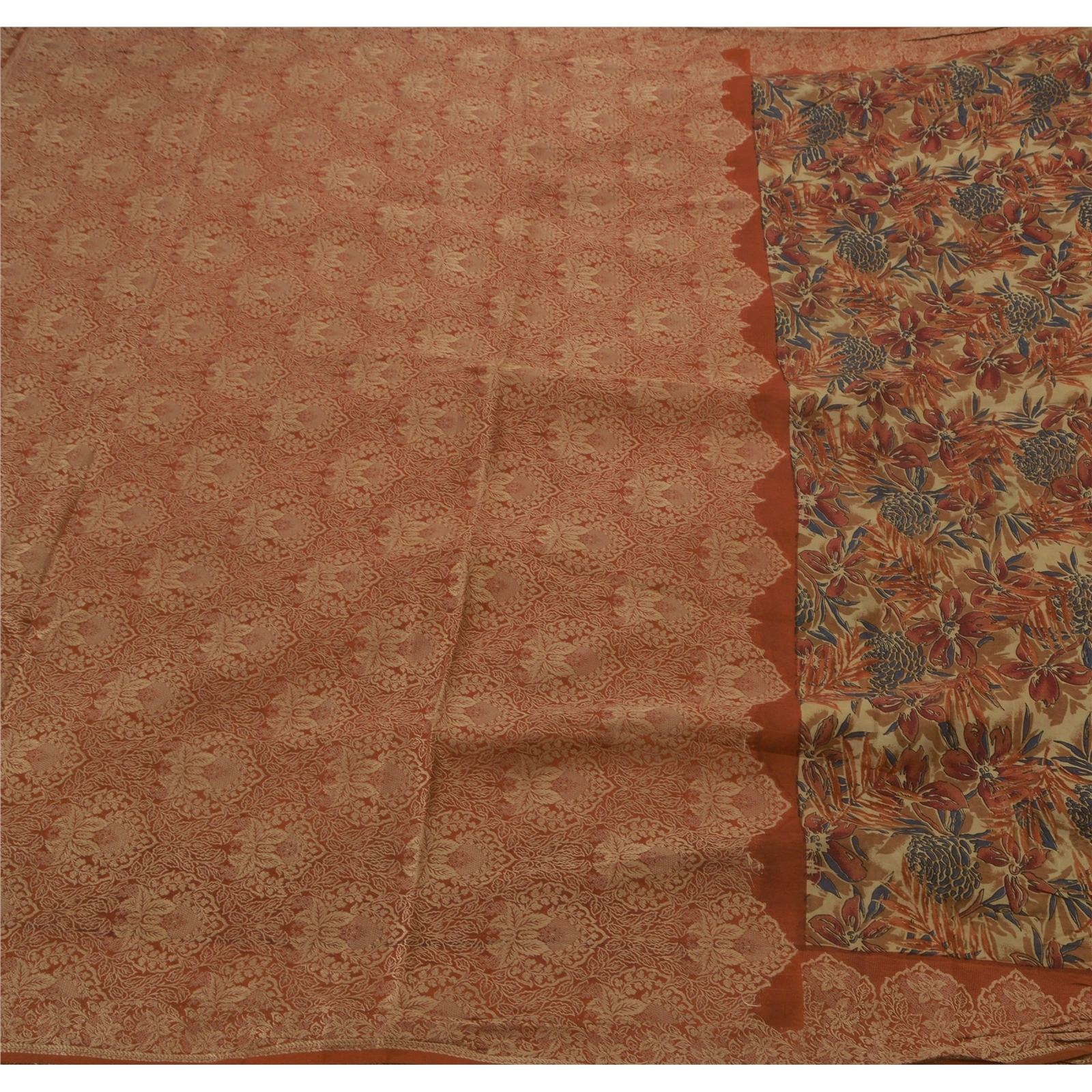 Sanskriti Vintage Sarees 100% Pure Silk Woven Cream Craft Fabric 5 Yard Sari, PS-49856-Cream-Woven Work-100% Pure Silk-1