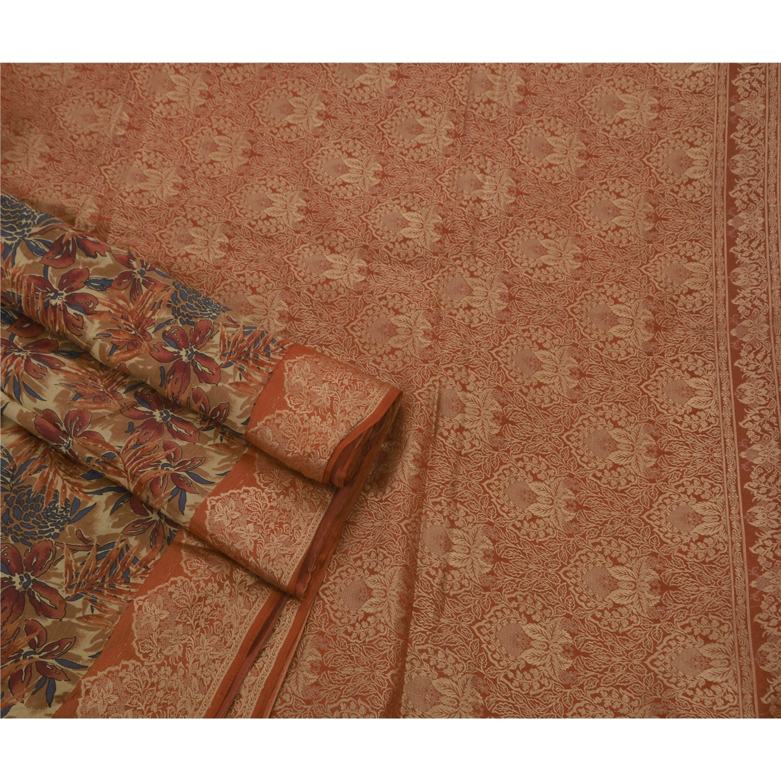 Sanskriti Vintage Sarees 100% Pure Silk Woven Cream Craft Fabric 5 Yard Sari, PS-49856-Cream-Woven Work-100% Pure Silk-2