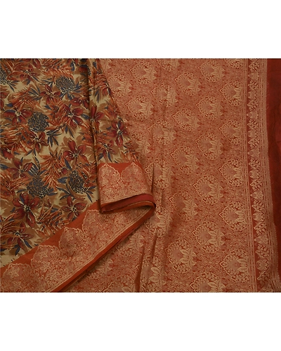 Sanskriti Vintage Sarees 100% Pure Silk Woven Cream Craft Fabric 5 Yard Sari, PS-49856-Cream-Woven Work-100% Pure Silk-3
