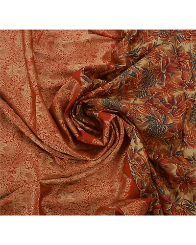 Sanskriti Vintage Sarees 100% Pure Silk Woven Cream Craft Fabric 5 Yard Sari, PS-49856-Cream-Woven Work-100% Pure Silk-5