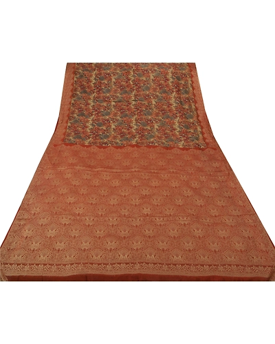 Sanskriti Vintage Sarees 100% Pure Silk Woven Cream Craft Fabric 5 Yard Sari, PS-49856-Cream-Woven Work-100% Pure Silk-6