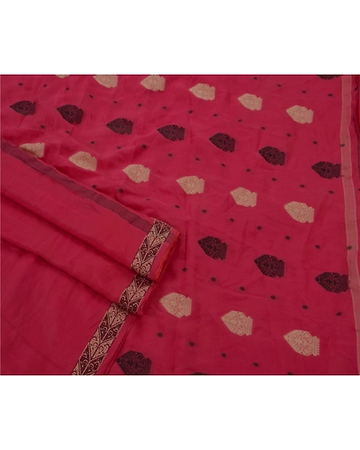 Sanskriti Vintage Antique Sarees 100% Pure Silk Woven Pink Craft Fabric 5Yd Sari, PS-49981-Pink-Woven Work-100% Pure Silk-2
