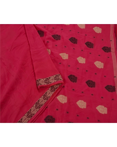 Sanskriti Vintage Antique Sarees 100% Pure Silk Woven Pink Craft Fabric 5Yd Sari, PS-49981-Pink-Woven Work-100% Pure Silk-3