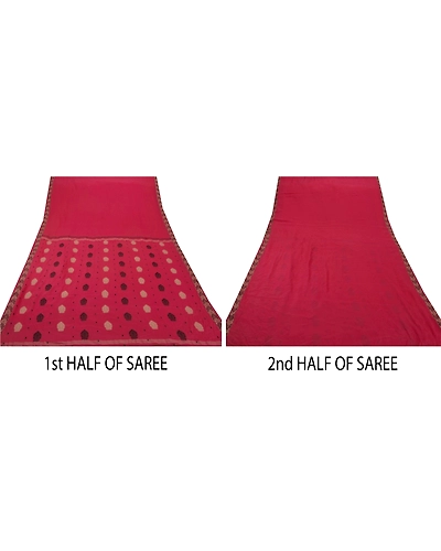 Sanskriti Vintage Antique Sarees 100% Pure Silk Woven Pink Craft Fabric 5Yd Sari, PS-49981-Pink-Woven Work-100% Pure Silk-5