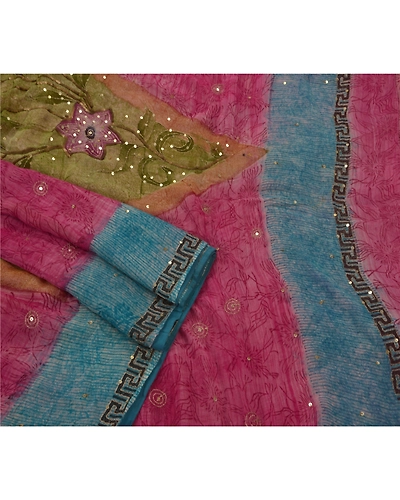 Sanskriti Vintage Sarees Blend Georgette Hand Beaded Fabric Premium Sari Pink, PS-50099-Pink-Zari Work-Blend Georgette-2