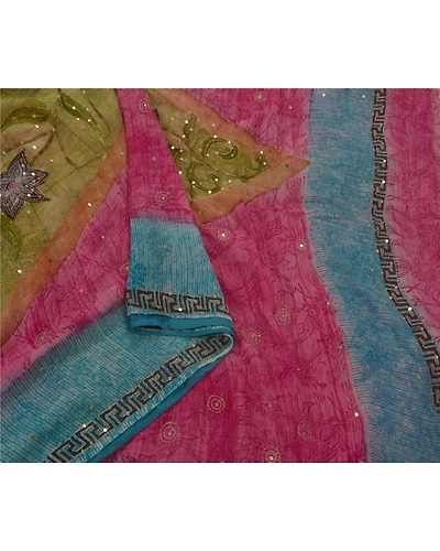 Sanskriti Vintage Sarees Blend Georgette Hand Beaded Fabric Premium Sari Pink, PS-50099-Pink-Zari Work-Blend Georgette-3