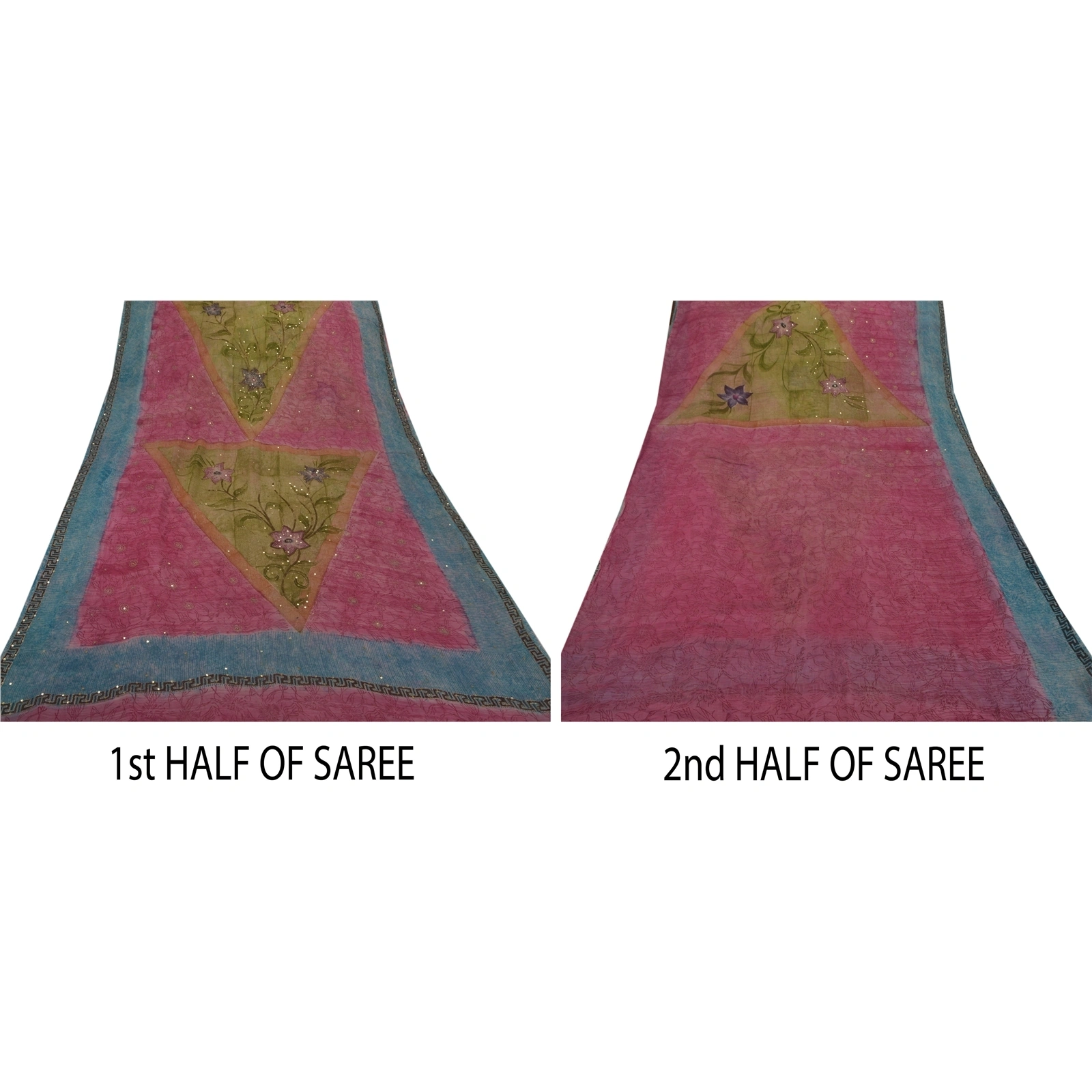 Sanskriti Vintage Sarees Blend Georgette Hand Beaded Fabric Premium Sari Pink, PS-50099-Pink-Zari Work-Blend Georgette-4