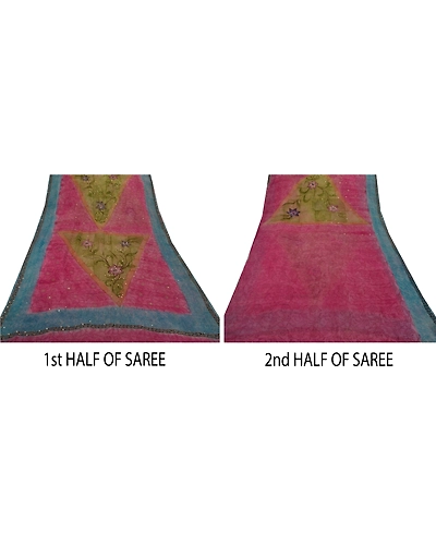 Sanskriti Vintage Sarees Blend Georgette Hand Beaded Fabric Premium Sari Pink, PS-50099-Pink-Zari Work-Blend Georgette-4