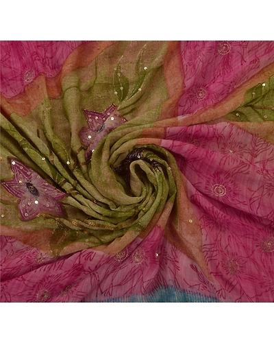 Sanskriti Vintage Sarees Blend Georgette Hand Beaded Fabric Premium Sari Pink, PS-50099-Pink-Zari Work-Blend Georgette-5