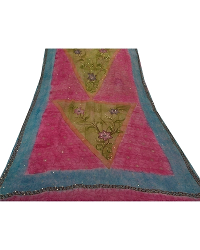Sanskriti Vintage Sarees Blend Georgette Hand Beaded Fabric Premium Sari Pink, PS-50099-Pink-Zari Work-Blend Georgette-6