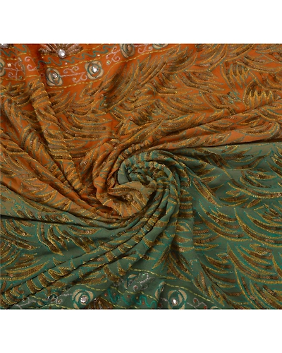 Sanskriti Vintage Sarees Pure Georgette Silk Hand Embroidery Fabric Premium Sari, PS-50235-Green-Sequins Work-100% Pure Georgette Silk-5