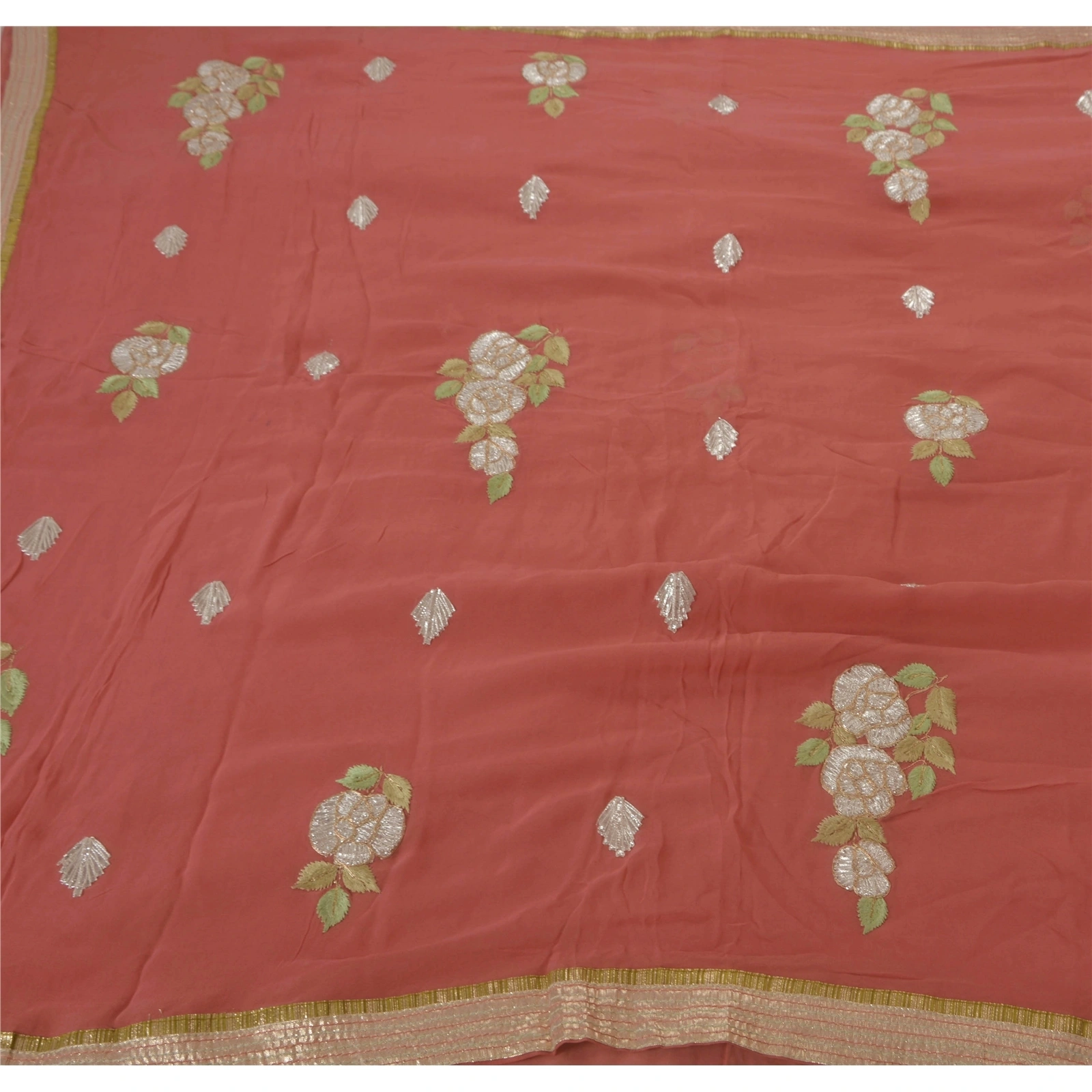 Sanskriti Vintage Sarees Blend Georgette Fabric Ethnic Sari With Blouse Piece, PS-50273-Pink-Thread Work-Blend Georgette-1