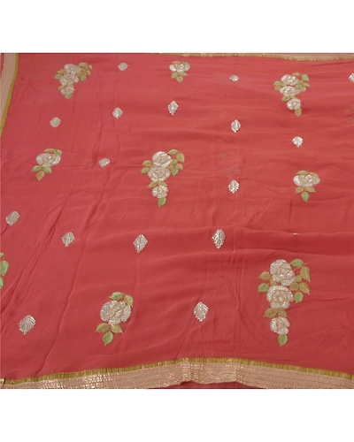 Sanskriti Vintage Sarees Blend Georgette Fabric Ethnic Sari With Blouse Piece, PS-50273-Pink-Thread Work-Blend Georgette-1