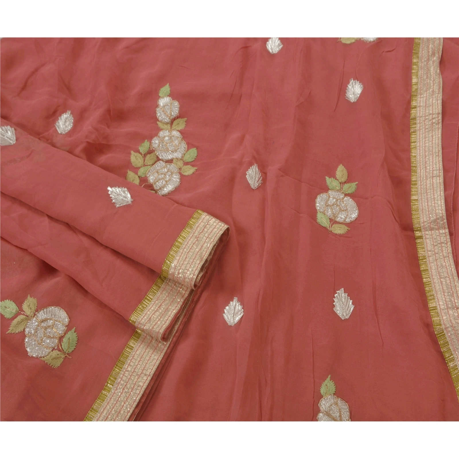 Sanskriti Vintage Sarees Blend Georgette Fabric Ethnic Sari With Blouse Piece, PS-50273-Pink-Thread Work-Blend Georgette-2