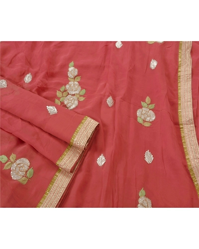 Sanskriti Vintage Sarees Blend Georgette Fabric Ethnic Sari With Blouse Piece, PS-50273-Pink-Thread Work-Blend Georgette-2