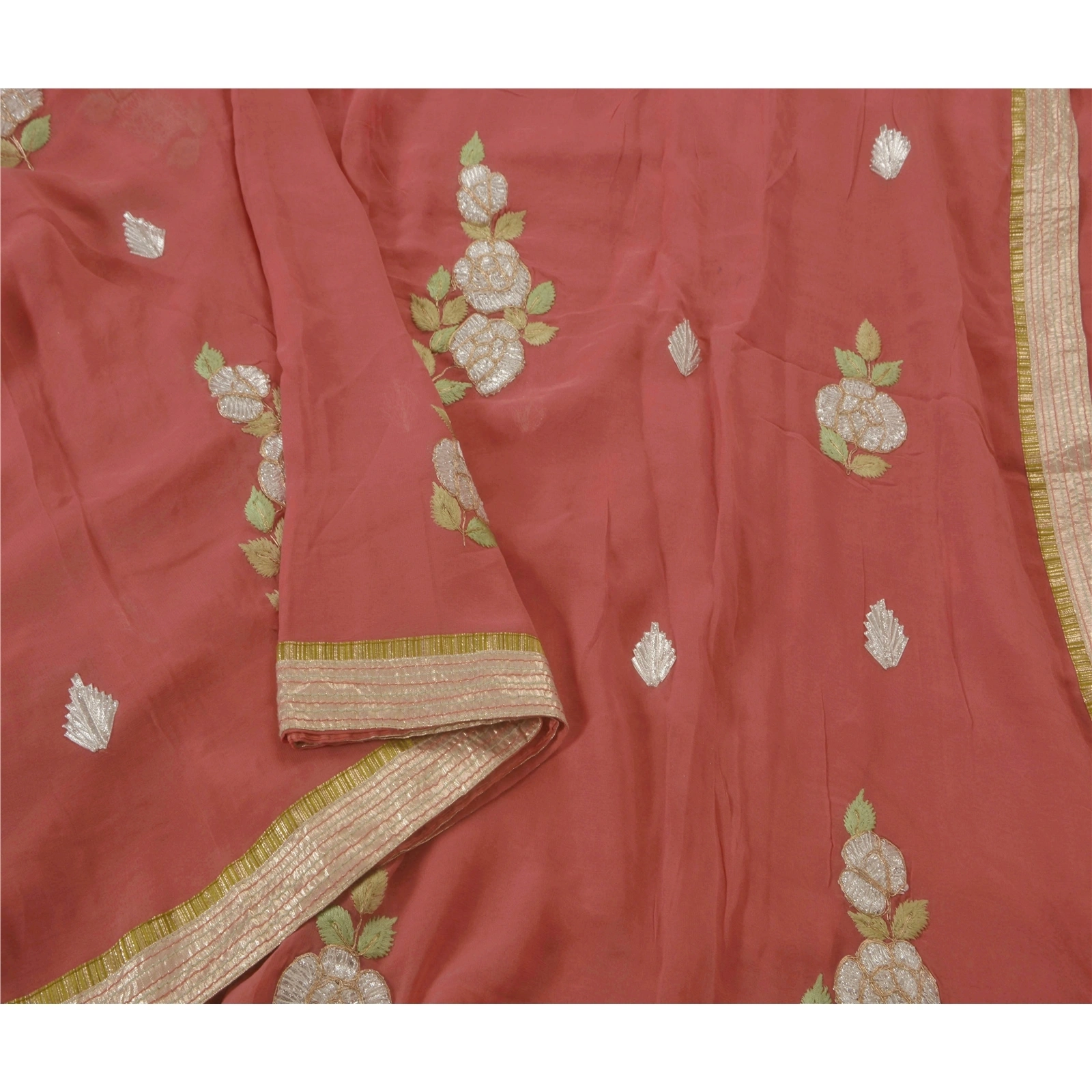 Sanskriti Vintage Sarees Blend Georgette Fabric Ethnic Sari With Blouse Piece, PS-50273-Pink-Thread Work-Blend Georgette-3